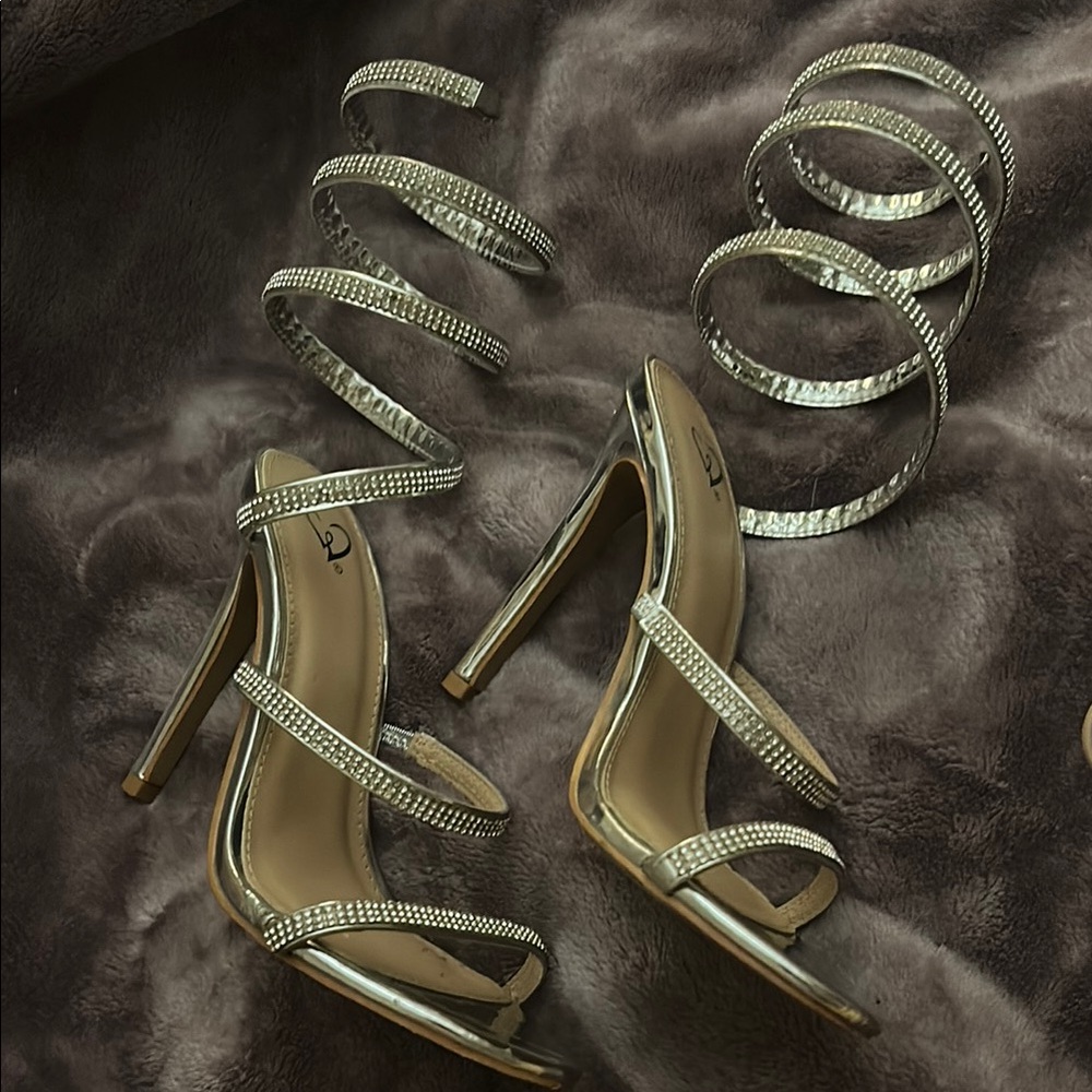 Windsor Silver Spiral Ankle Wrap Heels